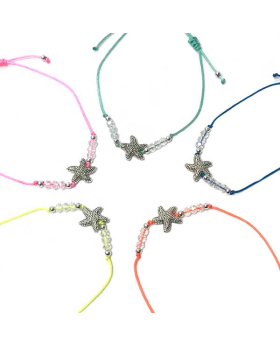 Assorted string adjustable Bracelet with clear beads and Star Fish bead