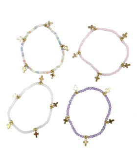 Assorted Beaded elastic Bracelet with several Cross charms