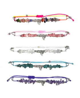 Genuine Stone chip beads with silver Mermaid on assorted adjustable string Bracelet