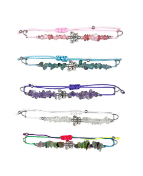 Genuine Stone chip beads with Silver Butterfly on assorted adjustable string Bracelet