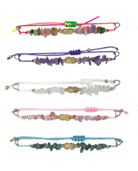 Genuine Stone chip beads with a Gold Pineapple on assorted adjustable string Bracelet
