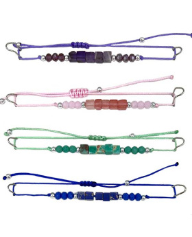 Assorted Genuine Stone square and round beads on adjustable string Bracelet