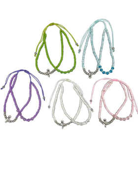 Double strand assorted beaded Bracelet with Silver Flamingo charm