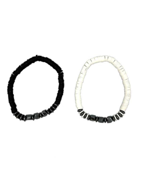 2 Assorted disk beads w/ Hematite beaded stretch Bracelet