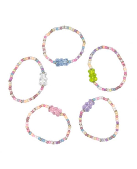 Assorted Colored  Bear on pastel beaded elastic Bracelet