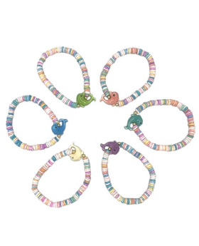 Assorted Pastel Coconut beaded elastic Bracelet with Dolphin bead