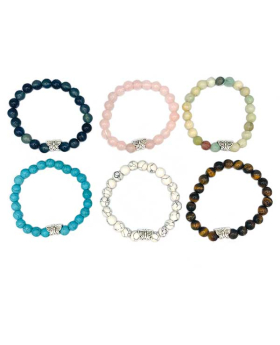 Assorted Genuine stone bead elastic Bracelet with small silver Butterfly bead