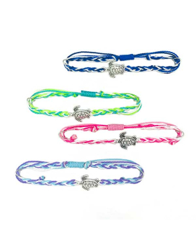 Assorted braided String adjustable bracelet with silver Turtle