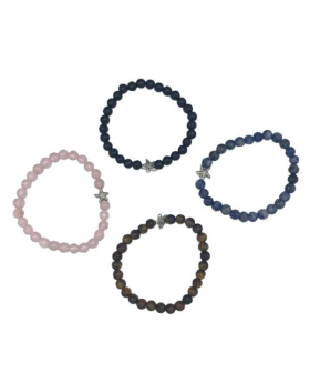 Assorted genuine stone bead elastic bracelet with silver Starfish bead