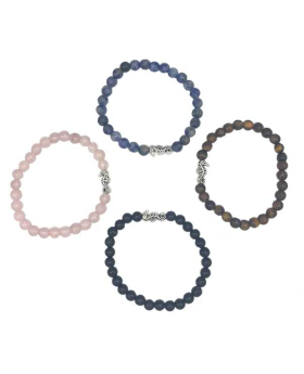 Assorted genuine stone bead elastic Bracelet with silver Seahorse bead