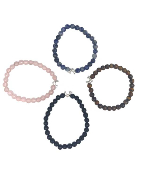 Assorted genuine stone bead elastic Bracelet with silver Dolphin bead