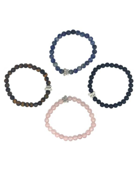 Assorted Genuine stone elastic Bracelet with silver Butterfly bead