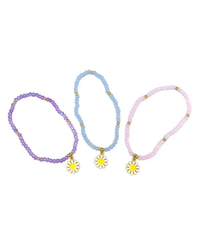 Assorted faceted bead Bracelet with Daisy charm