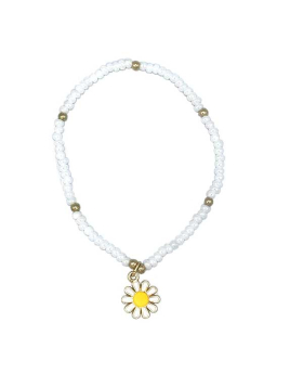 White seed bead Bracelet with Daisy charm