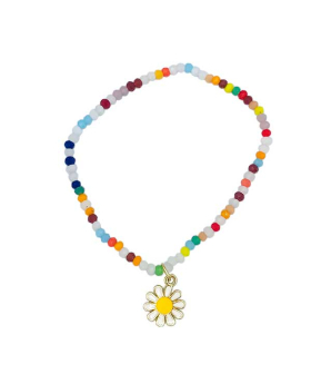 Multicolor faceted beads with Daisy charm on elastic Bracelet