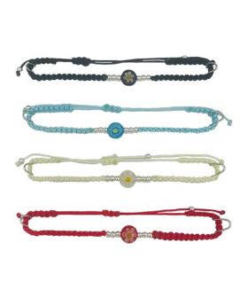 Assorted braided adjustable string Bracelet with glass flower bead
