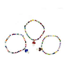 Beaded elastic Bracelet with glass Mushroom