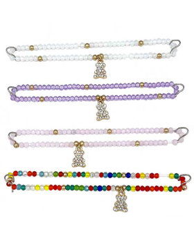 Assorted beaded Bracelet with small Crystal Bear charm