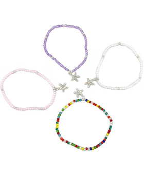 Assorted elastic beaded Bracelet with Crystal Starfish charm