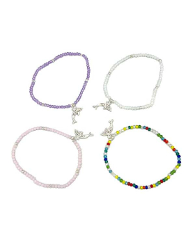 Elastic assorted beaded Bracelet with Crystal Dolphin charm