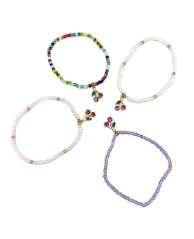 Elastic beaded Bracelet with Crystal Cherry charm