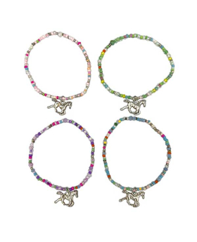 Assorted Beaded elastic Bracelet with silver running Horse charm