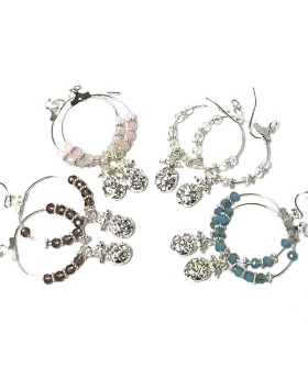 Silver hoop earrings with assorted beads and Pineapple with crystals