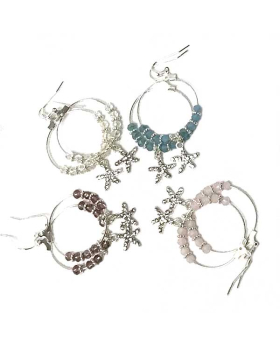 Silver hoop earrings with assorted beads and Star Fish with crystals
