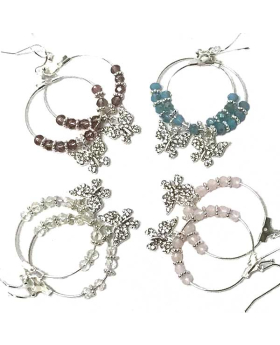 Silver hoop earrings with assorted beads and Butterfly with crystals
