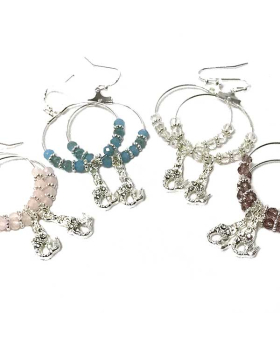 Silver hoop earrings with assorted beads and Mermaid with crystals