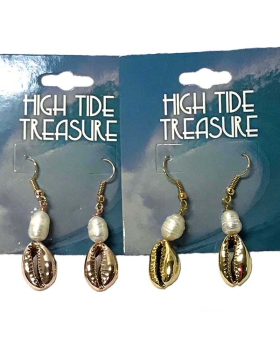 Assorted Gold and Rose Gold Cowrie and Pearl Earring