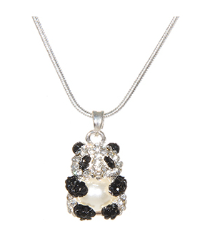 Rhinestone Pearl Panda Bear Necklace