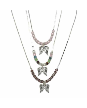 Silver Angel Wings with assorted beads necklace