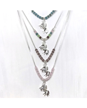 Assorted beads with silver Pegasus necklace