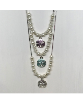 Assorted colored Sand Dollar with pearls necklace