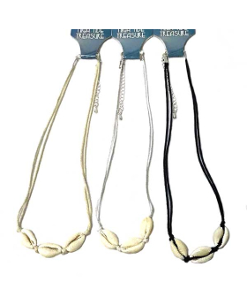 Cowrie choker on assorted string with chain clasp choker