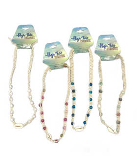 4 assorted Cowrie and Genuine Stone macrame Necklace