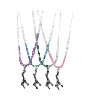 Silver Giraffe with assorted seed beads necklace