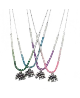 Chain necklace with silver Elephant and assorted seed beads
