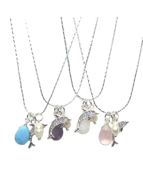 Rhinestone Dolphin with assorted teardrop stone and pearl Necklace