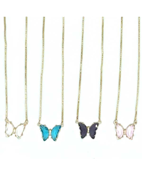 Assorted Crystal Butterfly Necklace on Gold Chain