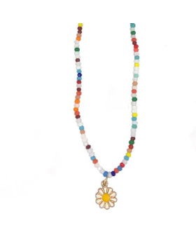 Multi color beads with Daisy charm Necklace