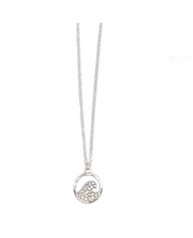 Silver necklace with rhinestone wave in circle