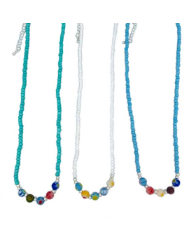 Assorted color bead Necklace with glass flower beads and silver clasp