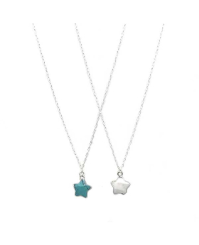 2 Assorted Natural Stone Star on silver chain Necklace