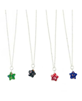 Assorted Glass Star bead Necklace on Silver chain