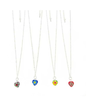 Assorted Heart Glass bead Necklace on Silver chain