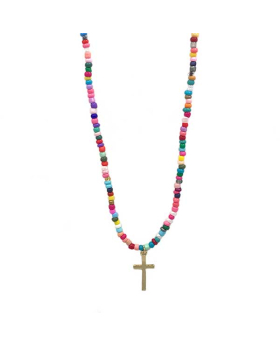 Assorted beads with gold Cross Necklace