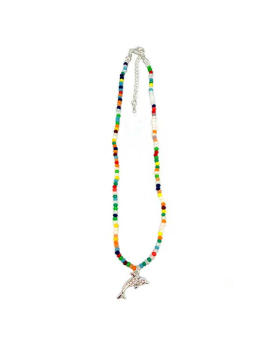 Dolphin on faceted multicolor bead necklace