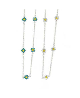 Delicate silver chain with assorted white and teal Daisys Necklace